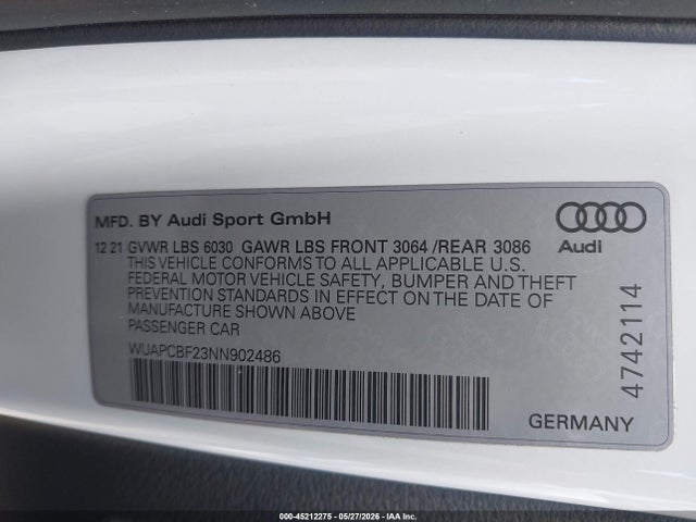 Aukcja sprzedaży 2022 Audi Rs 7 Sportback Tfsi Quattro Tiptronic, vin: WUAPCBF23NN902486, numer aukcji: 45212275