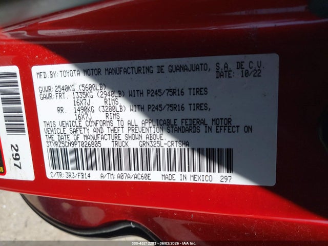3TYRZ5CN9PT026805 Toyota Tacoma Sr V6