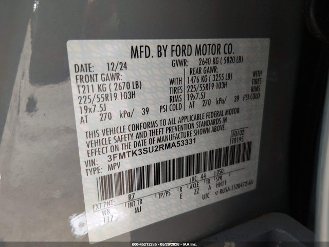 Продаж на аукціоні авто 2024 Ford Mustang Mach-e Premium, vin: 3FMTK3SU2RMA53331, номер лоту: 45212285