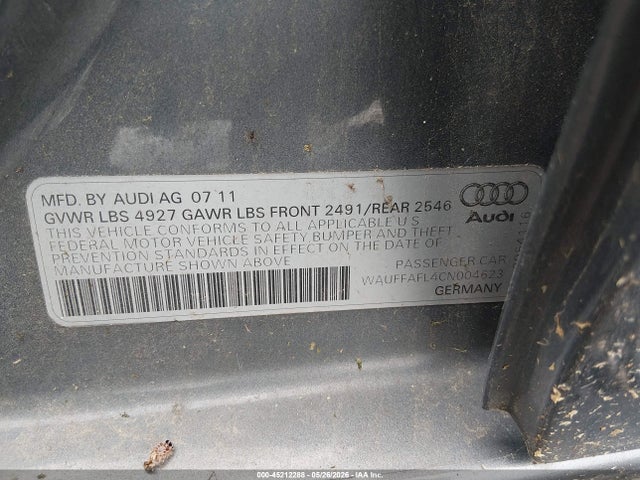2012 Audi A4 2.0t Premium მანქანა იყიდება აუქციონზე, vin: WAUFFAFL4CN004623, აუქციონის ნომერი: 45212288