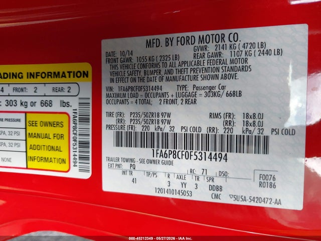 Ford Mustang Gt Premium 2015 1FA6P8CF0F5314494 Image 9