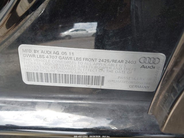Auction sale of the 2011 Audi A4 2.0t Premium, vin: WAUAFAFL0BN056386, lot number: 45212352
