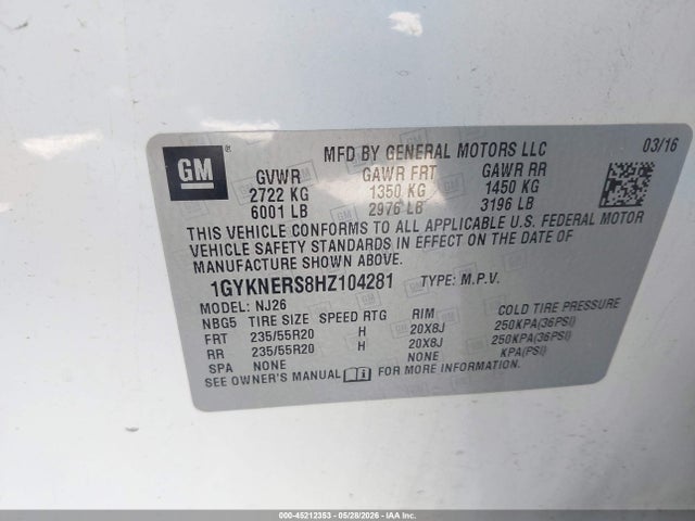 Aukcja sprzedaży 2017 Cadillac Xt5 Premium Luxury, vin: 1GYKNERS8HZ104281, numer aukcji: 45212353