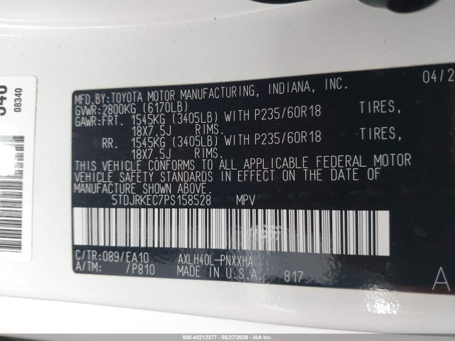 5TDJRKEC7PS158528 Toyota SIENNA XLE