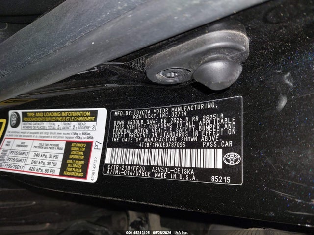 45212405 :رقم المزاد ، 4T1BF1FK0EU787095 vin ، 2014 Toyota Camry Se مزاد بيع