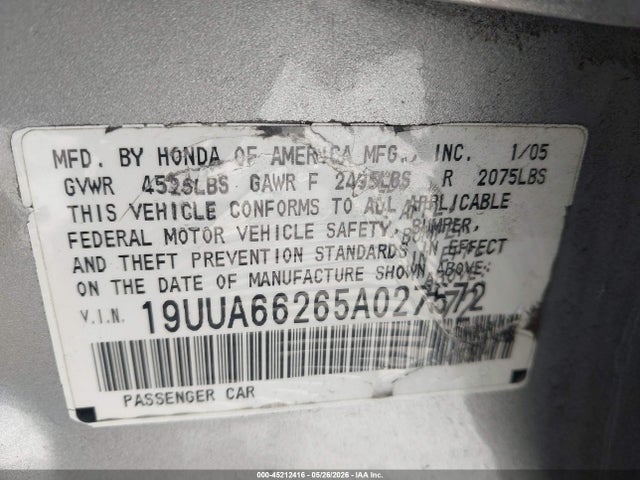 Auction sale of the 2005 Acura Tl, vin: 19UUA66265A027572, lot number: 45212416