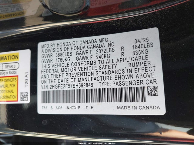 Honda Civic Sport 2025 2HGFE2F57SH592846 Image 9