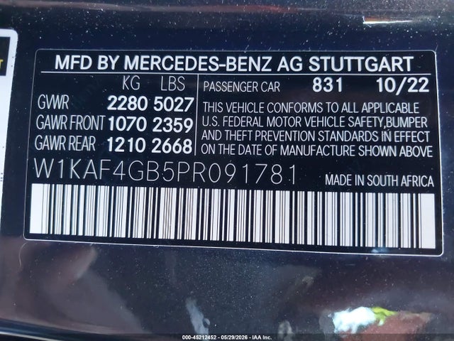 Aukcja sprzedaży 2023 Mercedes-benz C 300 Sedan, vin: W1KAF4GB5PR091781, numer aukcji: 45212452