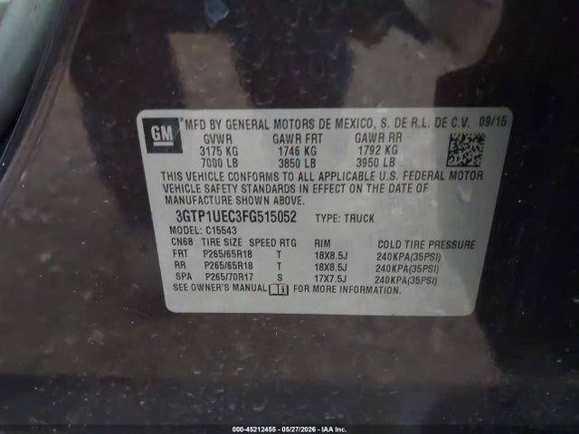 Aukcja sprzedaży 2015 Gmc Sierra 1500 Sle, vin: 3GTP1UEC3FG515052, numer aukcji: 45212455
