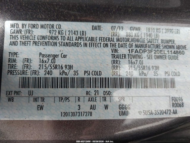 Aukcja sprzedaży 2014 Ford Focus Se, vin: 1FADP3F20EL114860, numer aukcji: 45212490