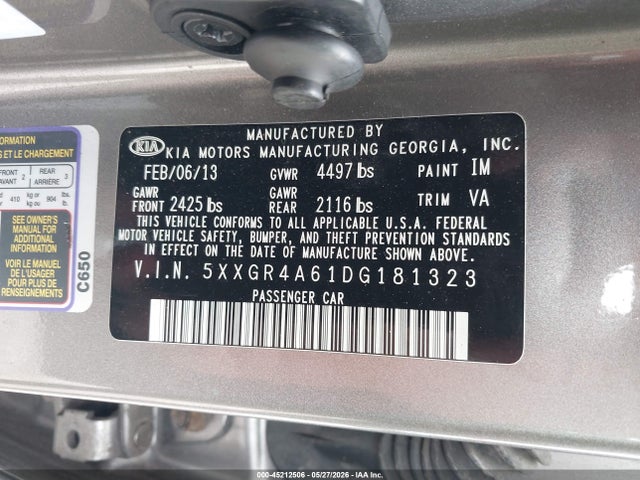 Aukcja sprzedaży 2013 Kia Optima Sx, vin: 5XXGR4A61DG181323, numer aukcji: 45212506