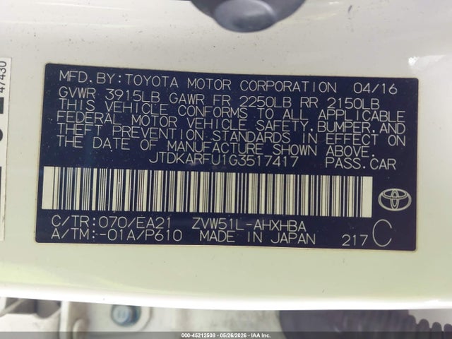 JTDKARFU1G3517417 Toyota Prius Three Touring