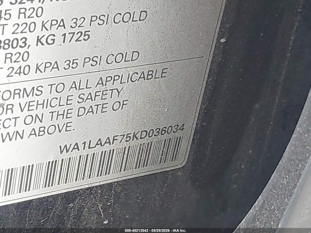 Продажа на аукционе авто 2019 Audi Q7 55 Premium/55 Se Premium, vin: WA1LAAF75KD036034, номер лота: 45212542