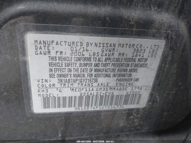 Nissan SENTRA SV 2016 3N1AB7AP1GY216736 Image 9