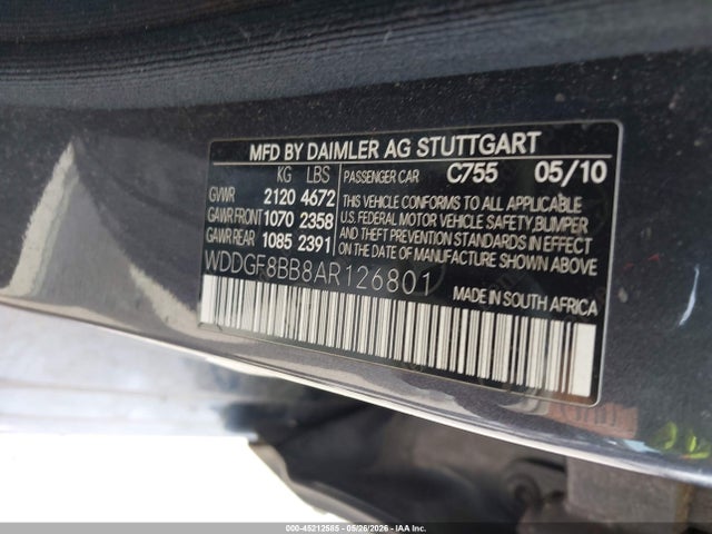 45212585 :رقم المزاد ، WDDGF8BB8AR126801 vin ، 2010 Mercedes-benz C 300 مزاد بيع
