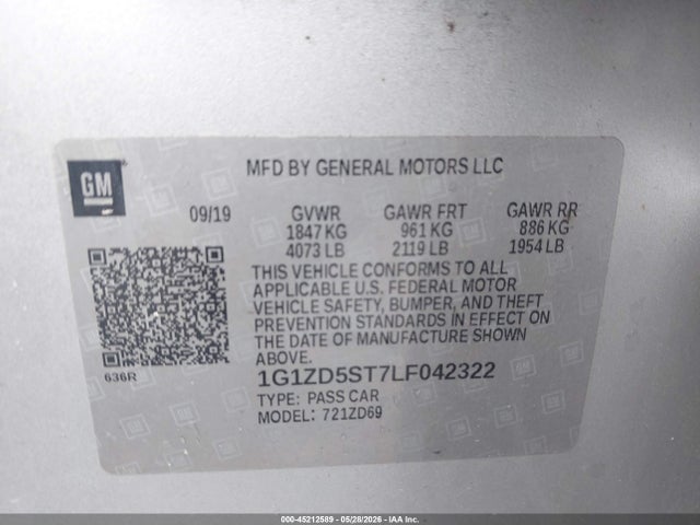1G1ZD5ST7LF042322 Chevrolet Malibu Fwd Lt