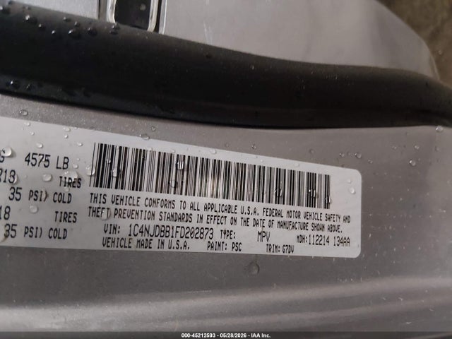 Aukcja sprzedaży 2015 Jeep Compass Altitude Edition, vin: 1C4NJDBB1FD202873, numer aukcji: 45212593