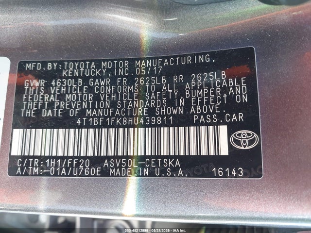 45212599 :رقم المزاد ، 4T1BF1FK8HU439811 vin ، 2017 Toyota Camry Se مزاد بيع