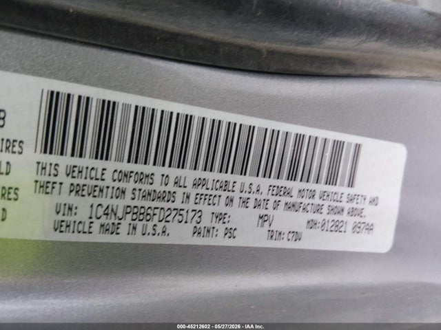 45212602 :رقم المزاد ، 1C4NJPBB6FD275173 vin ، 2015 Jeep Patriot Sport مزاد بيع