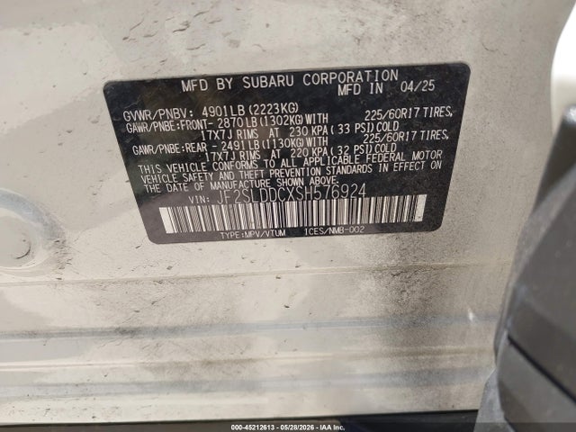 Продажа на аукционе авто 2025 Subaru Forester Premium, vin: JF2SLDDCXSH576924, номер лота: 45212613