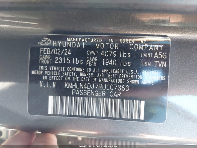 Aukcja sprzedaży 2024 Hyundai Elantra Hybrid Limited, vin: KMHLN4DJ7RU107363, numer aukcji: 45212620