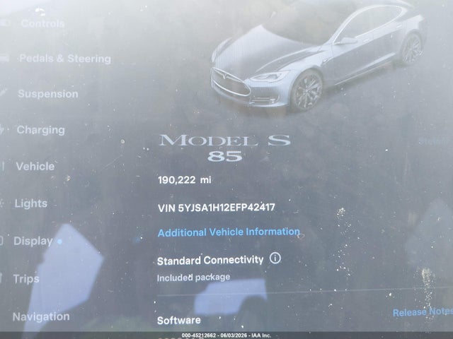 45212662 :رقم المزاد ، 5YJSA1H12EFP42417 vin ، 2014 Tesla Model S P85 مزاد بيع
