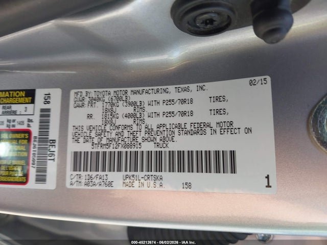5TFRM5F12FX088915 Toyota Tundra Sr 4.6l V8
