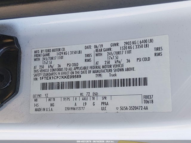 1FTEX1CP2KKE09589 Ford F-150 Xlt