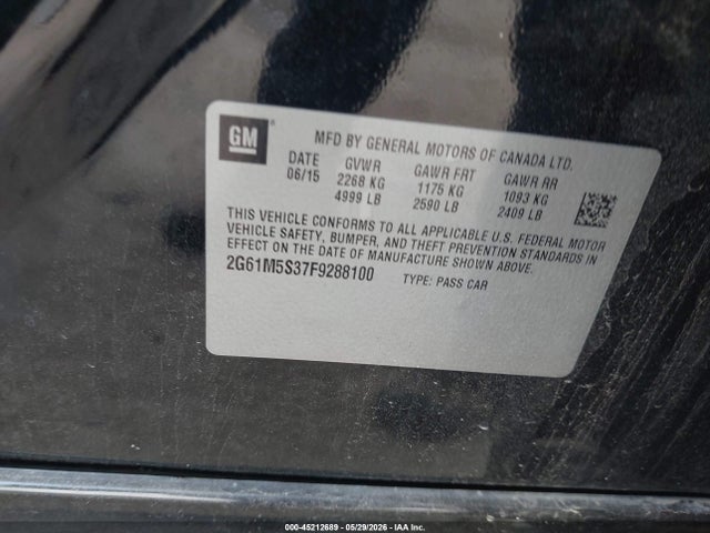 45212689 :رقم المزاد ، 2G61M5S37F9288100 vin ، 2015 Cadillac Xts Luxury مزاد بيع