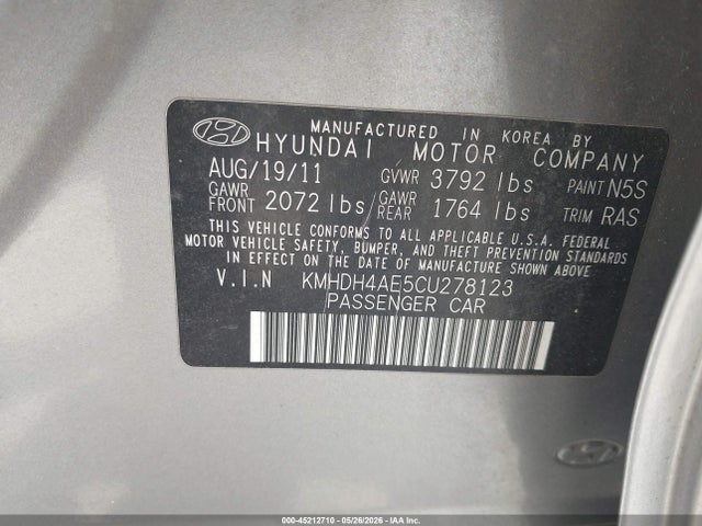 Продажа на аукционе авто 2012 Hyundai Elantra Limited (ulsan Plant), vin: KMHDH4AE5CU278123, номер лота: 45212710