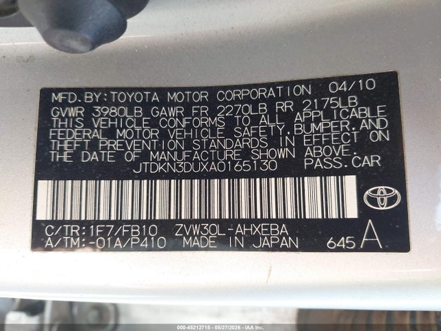 2010 Toyota Prius Ii მანქანა იყიდება აუქციონზე, vin: JTDKN3DUXA0165130, აუქციონის ნომერი: 45212715