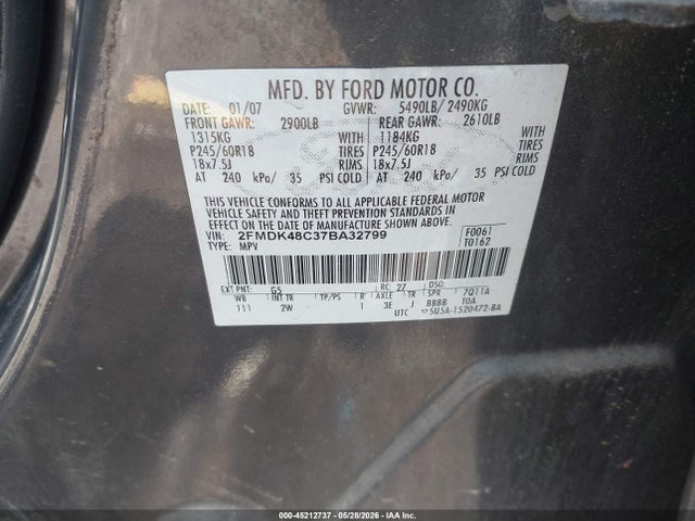 Aukcja sprzedaży 2007 Ford Edge Sel, vin: 2FMDK48C37BA32799, numer aukcji: 45212737