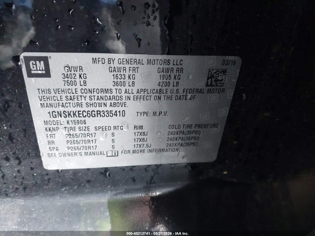 1GNSKKEC6GR335410 Chevrolet Suburban Commercial Fleet