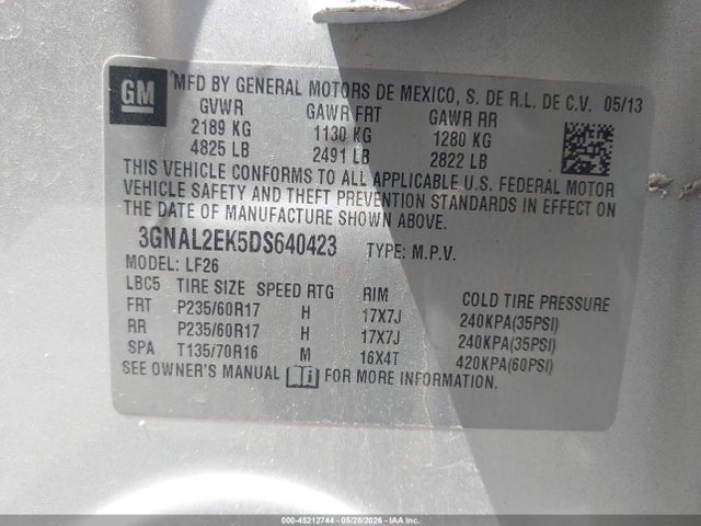 Продажа на аукционе авто 2013 Chevrolet Captiva Sport 2ls, vin: 3GNAL2EK5DS640423, номер лота: 45212744