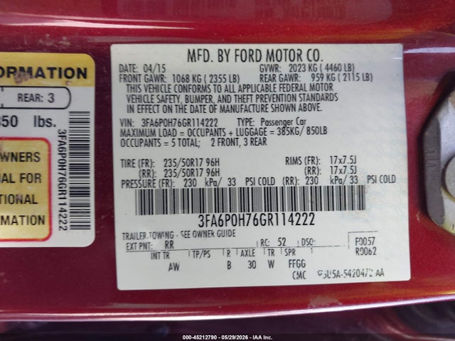 Aukcja sprzedaży 2016 Ford Fusion Se, vin: 3FA6P0H76GR114222, numer aukcji: 45212790