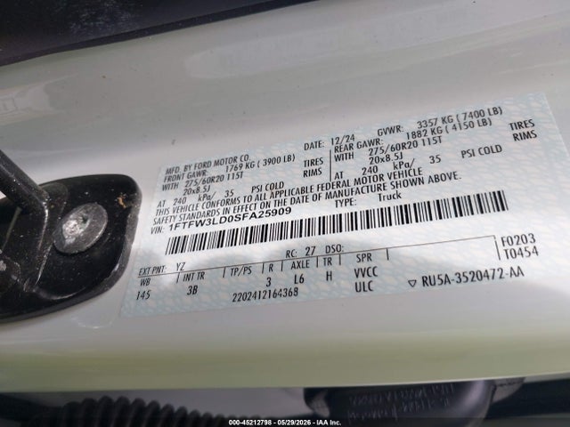 Aukcja sprzedaży 2025 Ford F-150 Xlt, vin: 1FTFW3LD0SFA25909, numer aukcji: 45212798