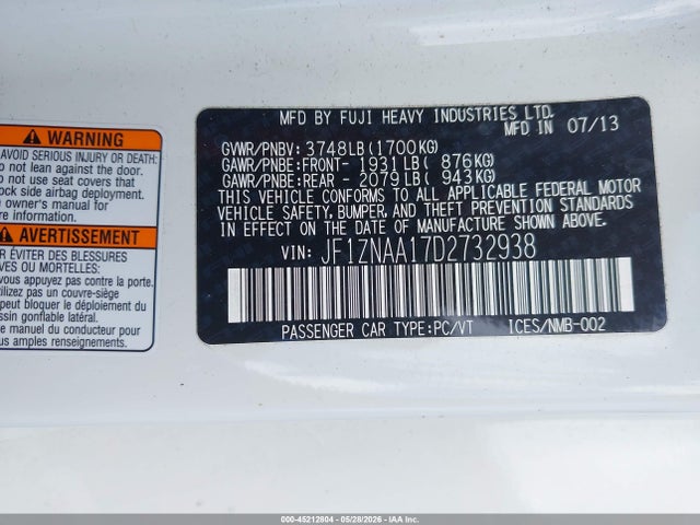 45212804 :رقم المزاد ، JF1ZNAA17D2732938 vin ، 2013 Scion Fr-s 10 Series مزاد بيع