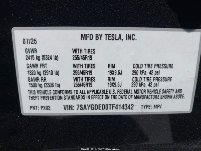 Aukcja sprzedaży 2026 Tesla Model Y Premium Rear-wheel Drive/rear-wheel Drive, vin: 7SAYGDED0TF414342, numer aukcji: 45212812
