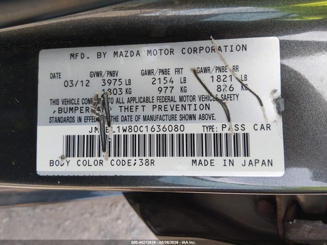Aukcja sprzedaży 2012 Mazda Mazda3 I Grand Touring, vin: JM1BL1W80C1636080, numer aukcji: 45212826