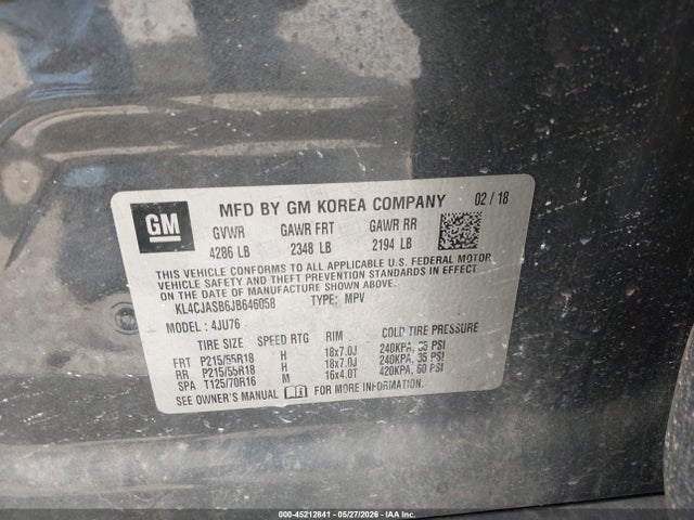 Продаж на аукціоні авто 2018 Buick Encore Preferred, vin: KL4CJASB6JB646058, номер лоту: 45212841