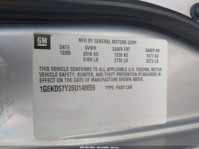 Продажа на аукционе авто 2006 Cadillac Dts Standard, vin: 1G6KD57Y26U148659, номер лота: 45212859