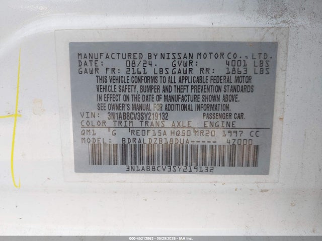 Aukcja sprzedaży 2025 Nissan Sentra Sv, vin: 3N1AB8CV3SY219132, numer aukcji: 45212863