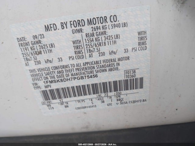 Ford EXPLORER XLT 2023 1FMSK8DH7PGB75456 Image 4