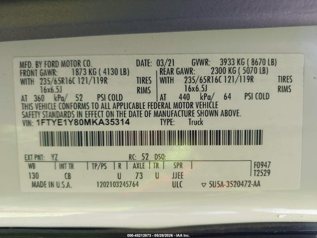 Ford Transit-150 2021 1FTYE1Y80MKA35314 Image 9