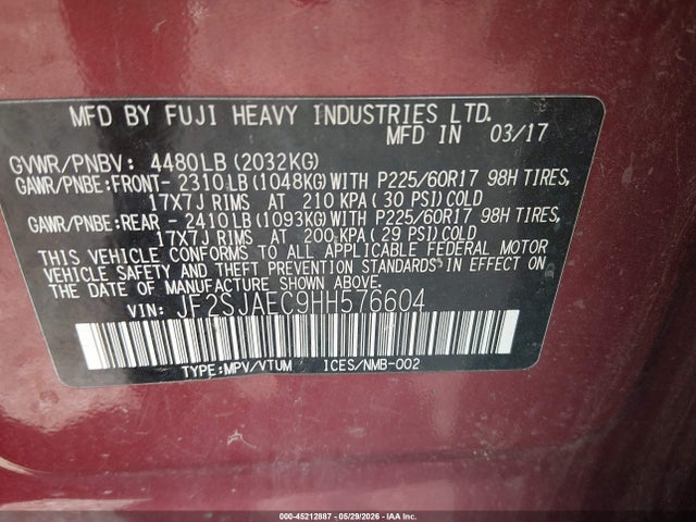 Subaru Forester 2.5i Premium 2017 JF2SJAEC9HH576604 Image 9