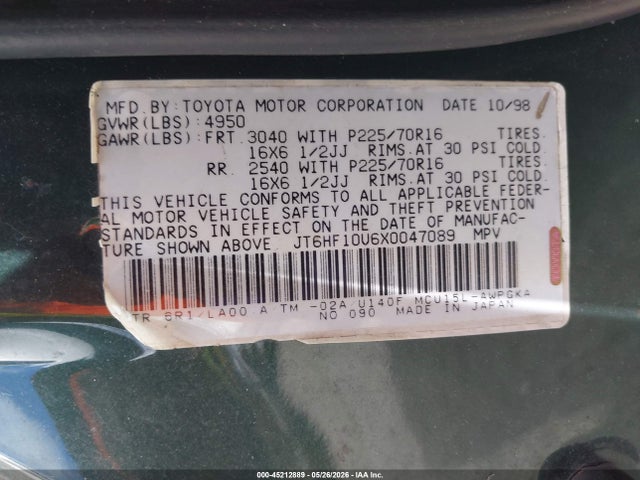 Продажа на аукционе авто 1999 Lexus Rx 300, vin: JT6HF10U6X0047089, номер лота: 45212889