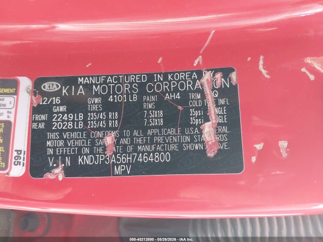 KIA SOUL + 2017 KNDJP3A56H7464800 Image 9