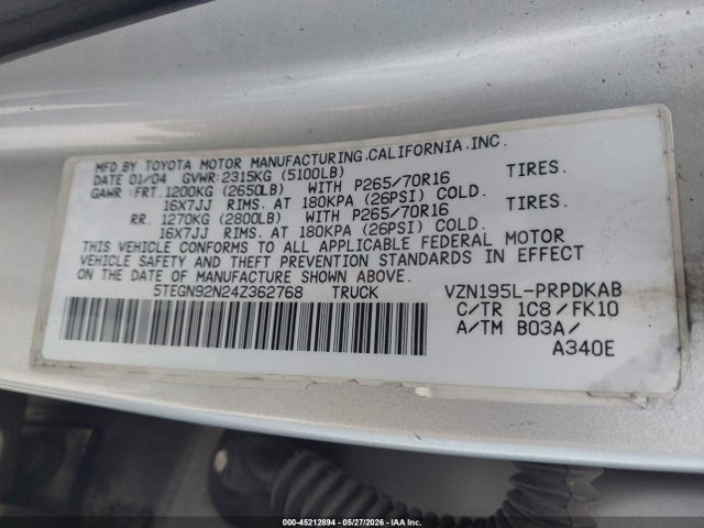 Aukcja sprzedaży 2004 Toyota Tacoma Prerunner V6, vin: 5TEGN92N24Z362768, numer aukcji: 45212894