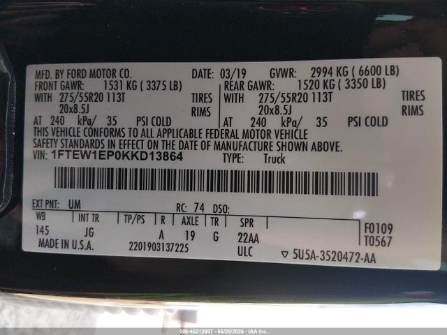 Ford F-150 Xl 2019 1FTEW1EP0KKD13864 Image 9