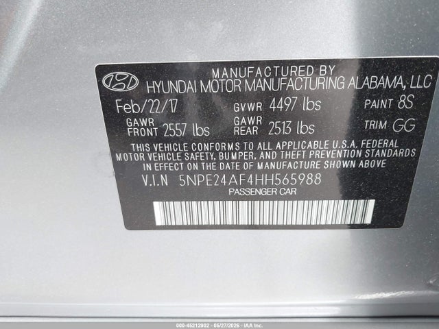 5NPE24AF4HH565988 Hyundai SONATA SE